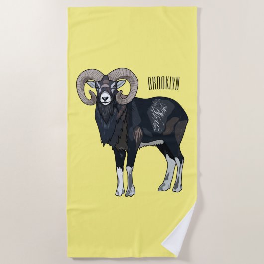 Serviette De Plage Illustration de mouflon, mouton (Devant)