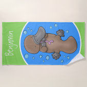 Serviette De Plage Illustration de platypus bébé très heureux (Devant)