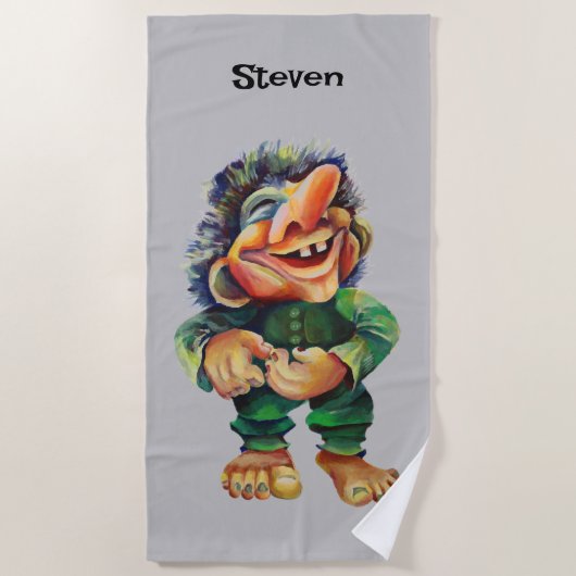 Serviette De Plage Illustration de troll drôle scandinave aquarelle (Devant)
