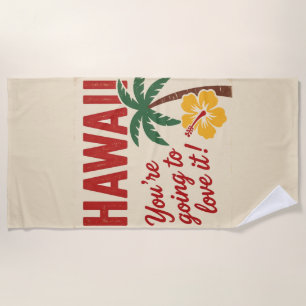 Serviette De Plage Illustration de voyage des îles hawaïennes rétro v