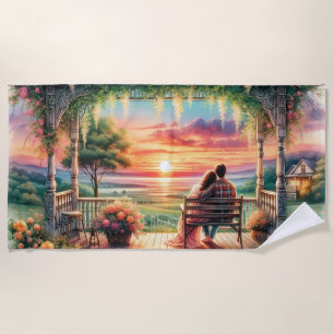 Serviette De Plage Illustration de vue sur porche au coucher du solei