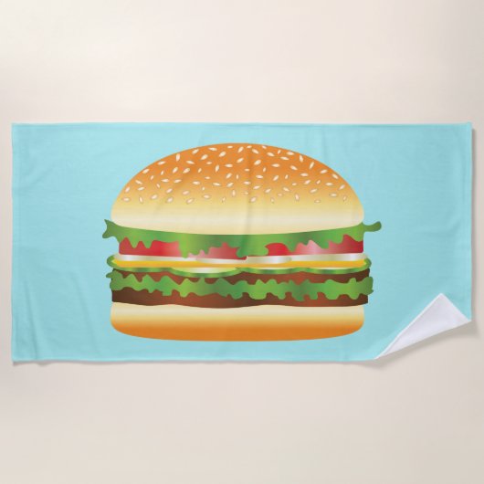 Serviette De Plage Illustration De Yummy Hamburger Sur Blue (Devant)