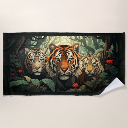 Serviette De Plage Illustration des tigres monogrammes personnalisés (Devant)