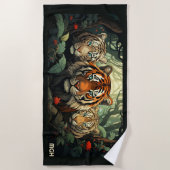 Serviette De Plage Illustration des tigres monogrammes personnalisés (Devant)