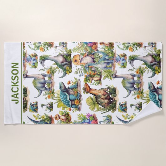 Serviette De Plage Illustration Dinosaure (Devant)