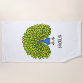 Serviette De Plage Illustration d'oiseau de paon brillant (Devant)