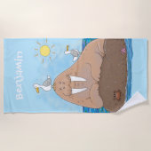 Serviette De Plage Illustration drôle de morse joyeux (Devant)