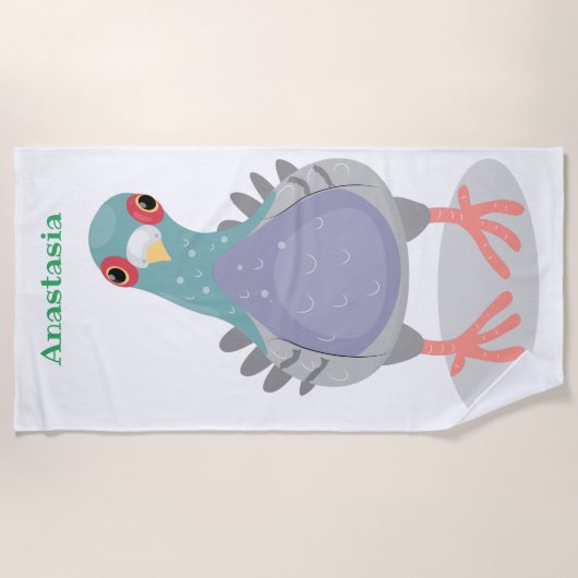 Serviette De Plage Illustration drôle de pigeon curieux (Devant)