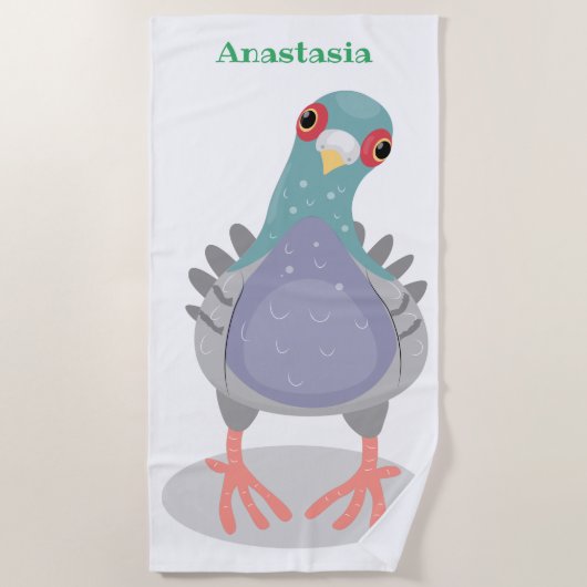 Serviette De Plage Illustration drôle de pigeon curieux (Devant)