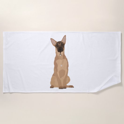 Serviette De Plage Illustration du Malinois belge ! (Devant)