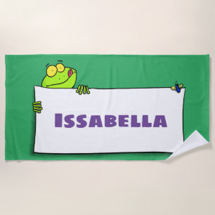 Serviette De Plage Illustration du panneau de grenouille verte mignon