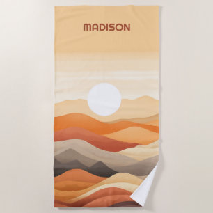 Serviette De Plage Illustration du paysage Abstrait du nom personnali