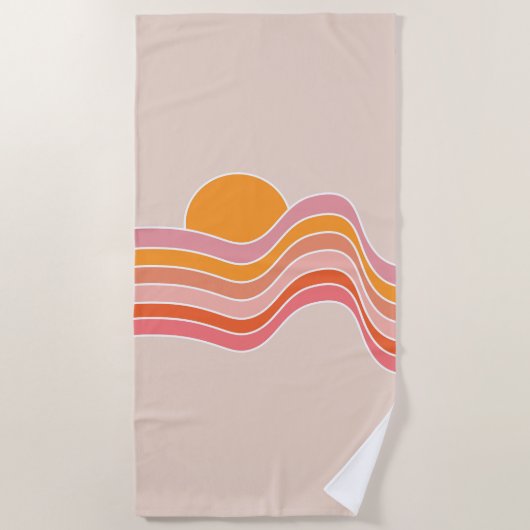 Serviette De Plage Illustration du soleil de style rétro (Devant)