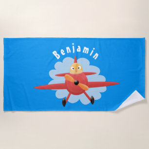 Serviette De Plage Illustration d'un avion rouge volant mignon