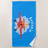 Serviette De Plage Illustration d'un avion rouge volant mignon (Devant)