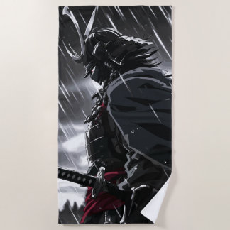Serviette De Plage Illustration d'un guerrier samouraï sombre sous la