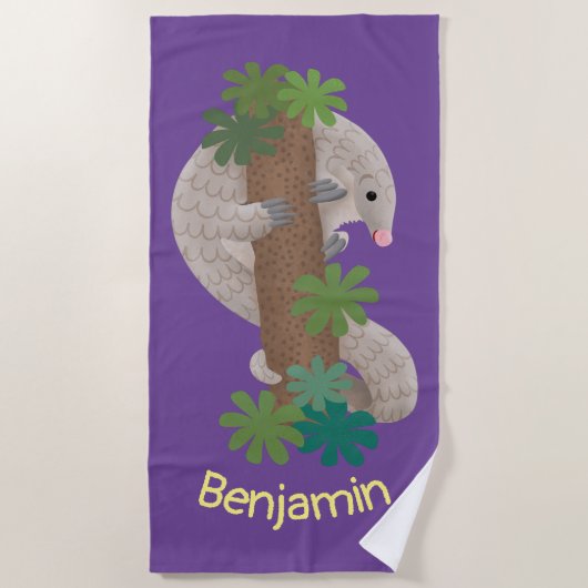 Serviette De Plage Illustration d'une anteure de pangolin mignonne (Devant)