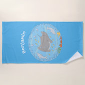 Serviette De Plage Illustration d'une mignonne raie manta et de bulle (Devant)