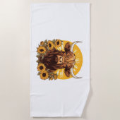 Serviette De Plage Illustration d'une vache des Highlands avec Sunflo (Devant)