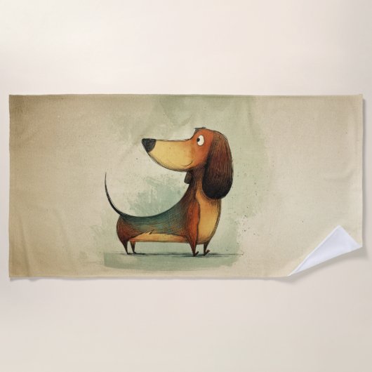 Serviette De Plage Illustration fantaisiste de teckel mignon (Devant)