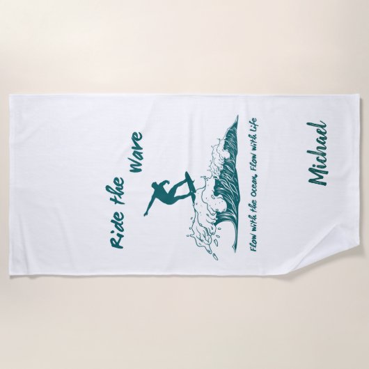 Serviette De Plage Illustration motivationnelle de surf "Ride the Wav (Devant)