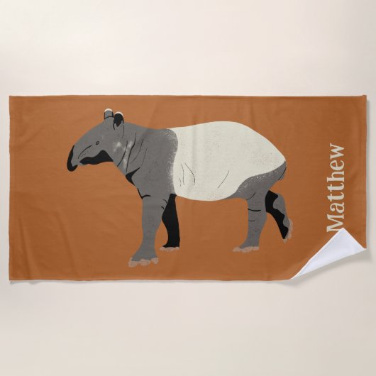 Serviette De Plage Illustration personnalisée de tapir malais ou asia (Devant)