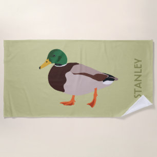 Serviette De Plage Illustration réaliste de Mallard Duck Personnalisé