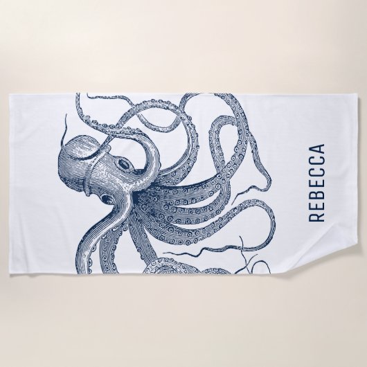 Serviette De Plage Illustration Royal Blue Octopus (Devant)