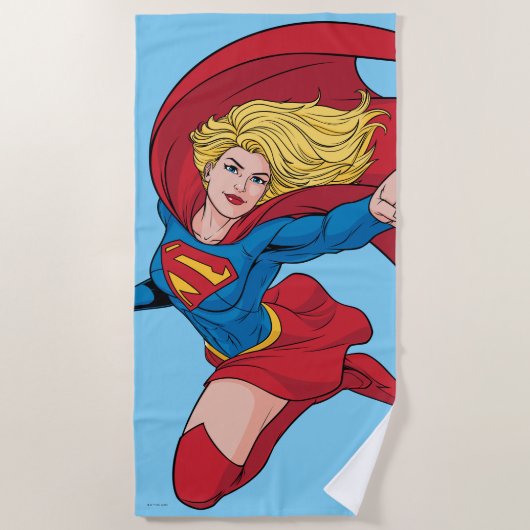 Serviette De Plage Illustration Supergirl volant vers le haut (Devant)