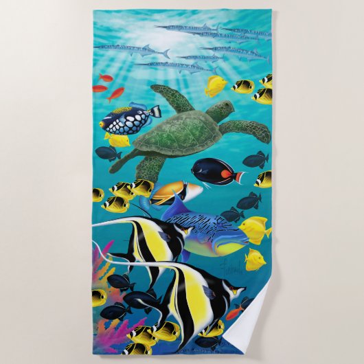 Serviette De Plage Illustration tropicale hawaïenne de poissons de (Devant)