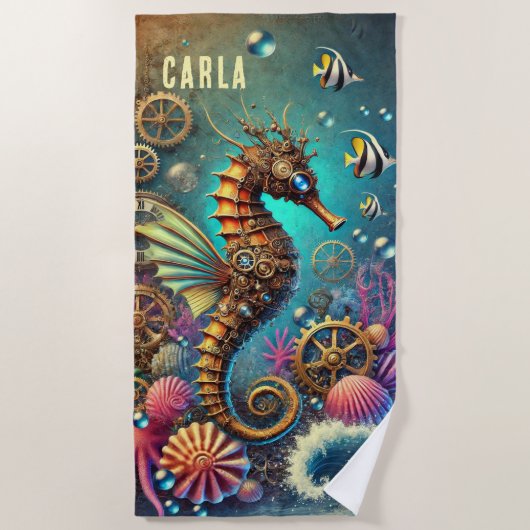 SERVIETTE DE PLAGE IMAGINAIRE WHIMSIQUE STEAMPUNK SEAHORSE (Devant)