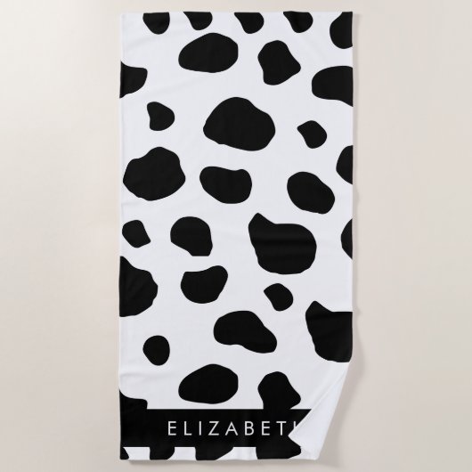 Serviette De Plage Impression De Vache, Spots De Vache, Noir Et Blanc (Devant)