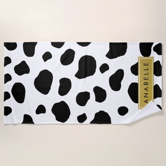Serviette De Plage Impression De Vache, Spots De Vache, Noir Et Blanc (Devant)