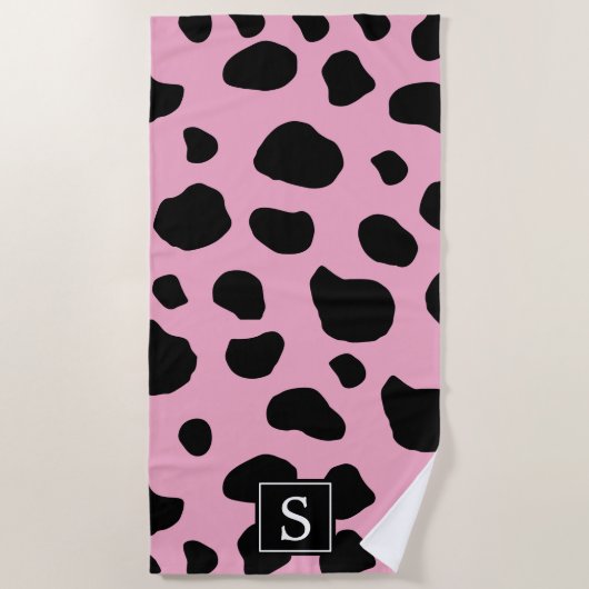 Serviette De Plage Impression de vache, Spots de vache, Vache rose, M (Devant)