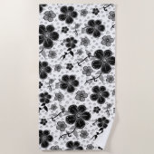 Serviette De Plage Impression florale noire et blanche (Devant)