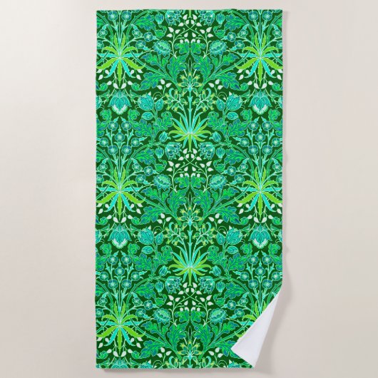 Serviette De Plage Impression Hyacinthe de William Morris, vert émera (Devant)