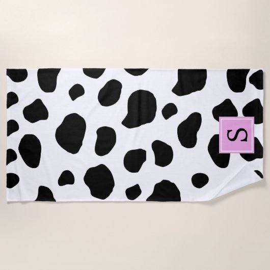 Serviette De Plage Impression Vache, Spots Vaches, Noir Et Blanc, Mon (Devant)