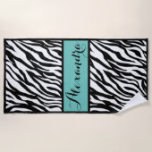 Serviette De Plage Impression Zebra Avec Monogramme Turquoise (Devant)