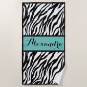Serviette De Plage Impression Zebra Avec Monogramme Turquoise (Devant)
