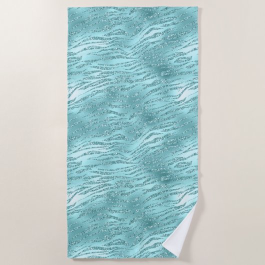 Serviette De Plage Impression Zebra Mint Glitzy (Devant)