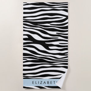 Serviette De Plage Impression Zèbre, Grilles, Noir Et Blanc, Votre No