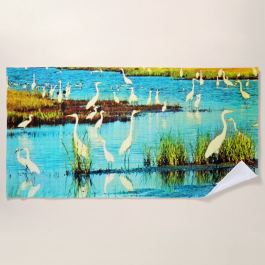 Serviette De Plage imprimé d'aigrettes enneigées (Devant)