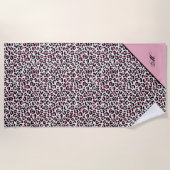 Serviette De Plage Imprimé léopard en rose blanc et noir avec monogra (Devant)