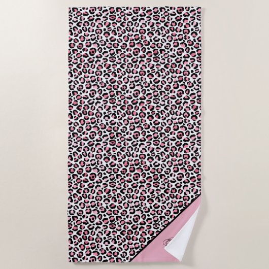 Serviette De Plage Imprimé léopard en rose blanc et noir avec monogra (Devant)