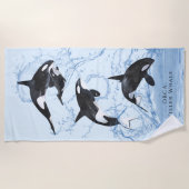 Serviette De Plage Incroyable Orques d'aquarelle noire et blanche (Devant)