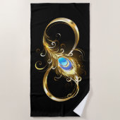 Serviette De Plage Infinité avec plume de paon doré (Devant)