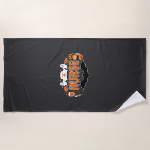 Serviette De Plage Infirmière d'Halloween dégoulinante de citrouille