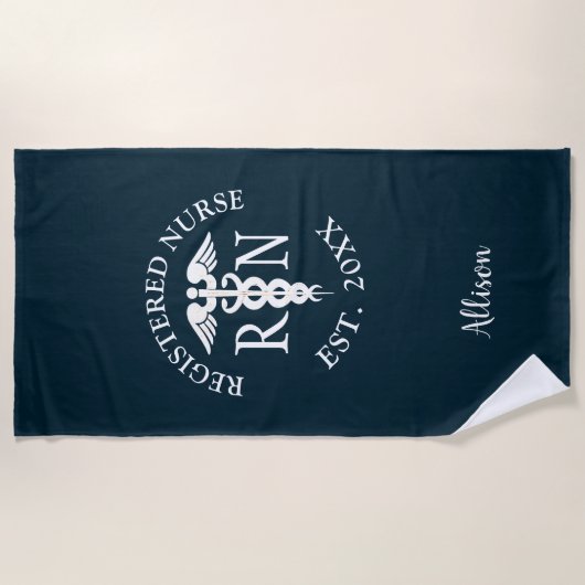 Serviette De Plage Infirmière enregistrée personnalisée Caduceus Bleu (Devant)