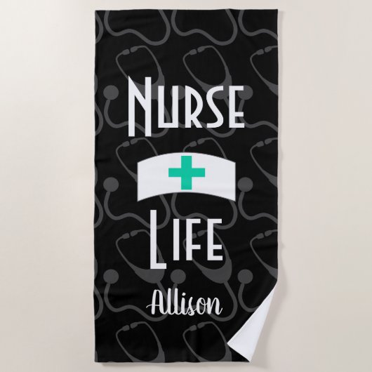 Serviette De Plage Infirmière Médicale Stethoscope Motif Personnalisé (Devant)