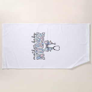 Serviette De Plage Infirmière Mère Bébé Chemise à nœud floral Design_